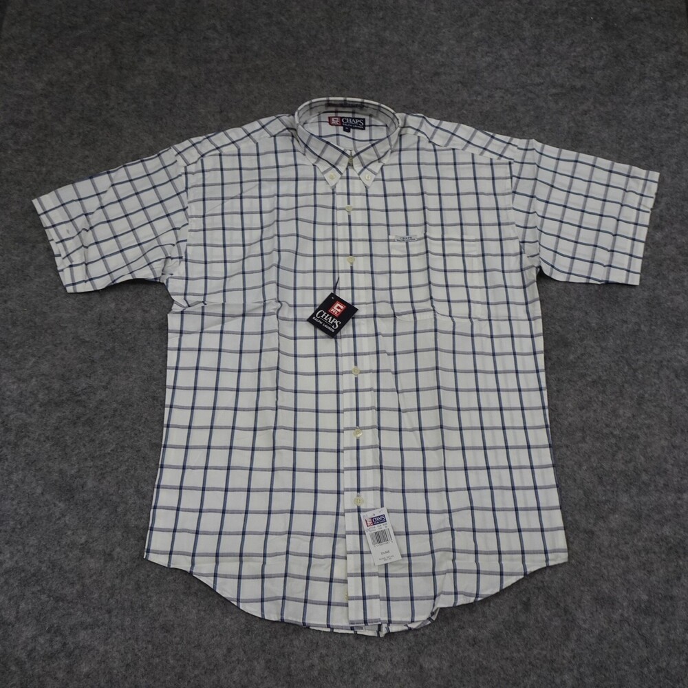 Chaps Ralph Lauren Shirt Mens Medium White Check Short Sleeve Button Down Casual